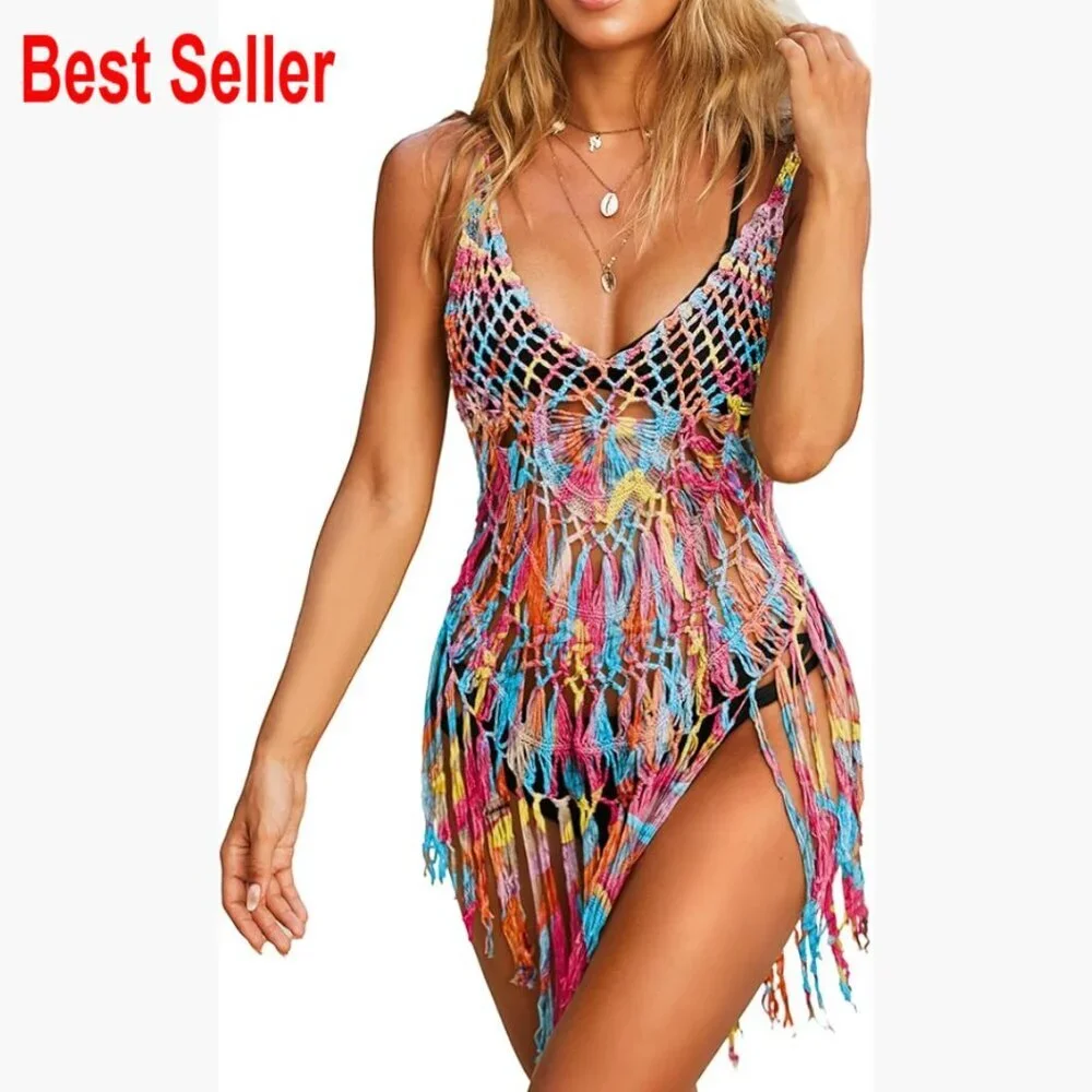 Crochet Tassel Beach Cover Up Dress Rayon Acrylic